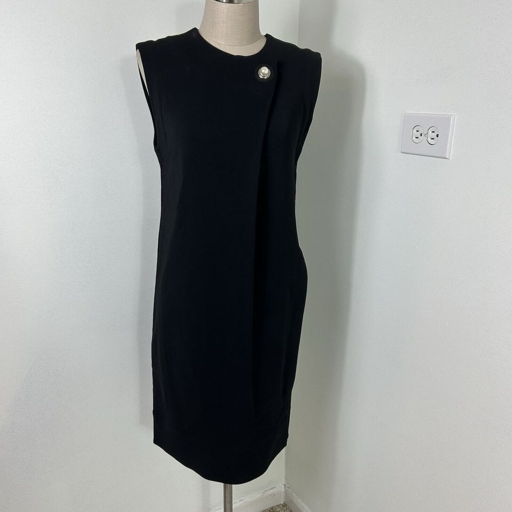 By Malene Birger City Pearl Button Embellished Wrap effect Dress Black 34 XS